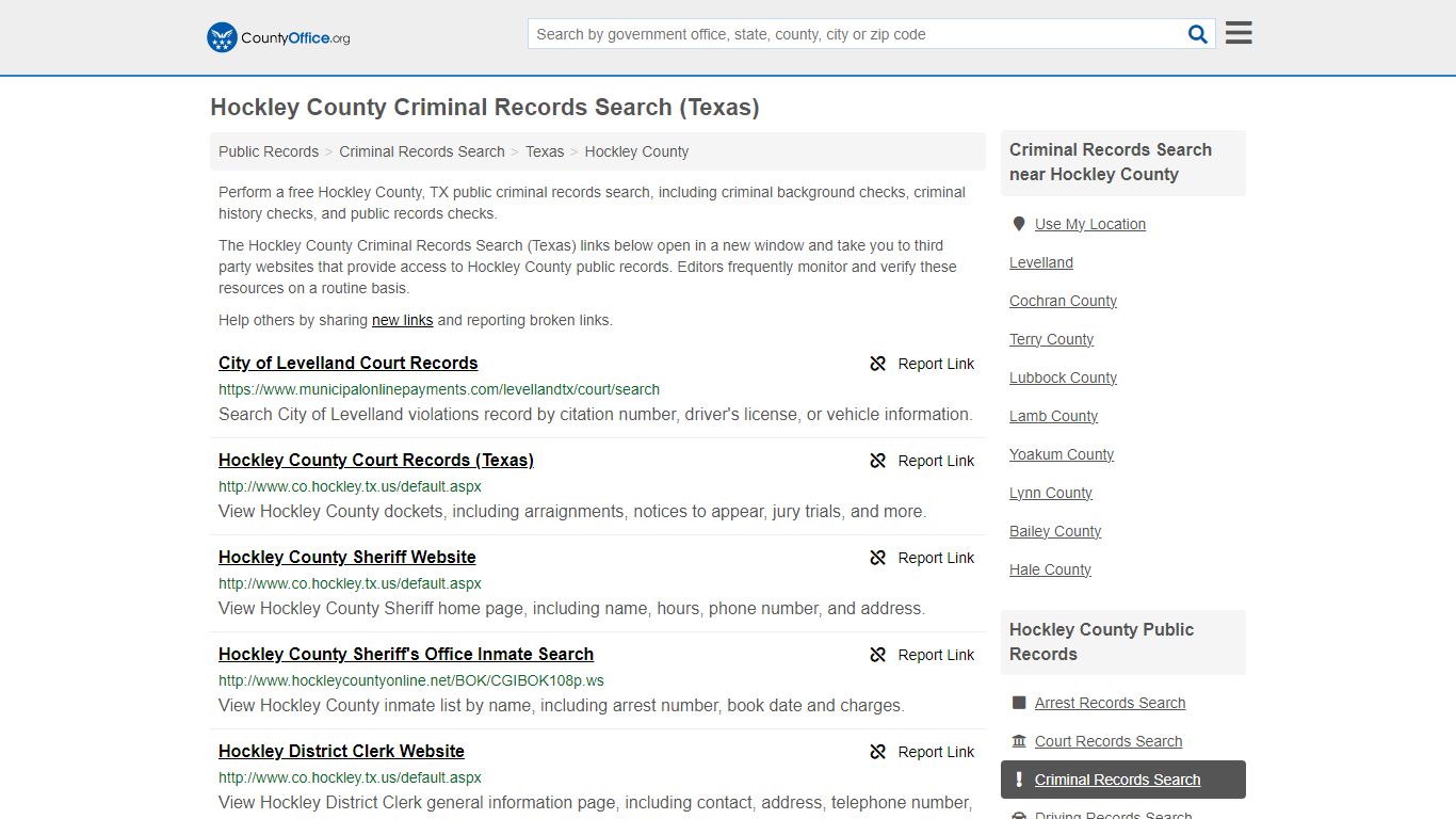 Hockley County Criminal Records Search (Texas) - County Office