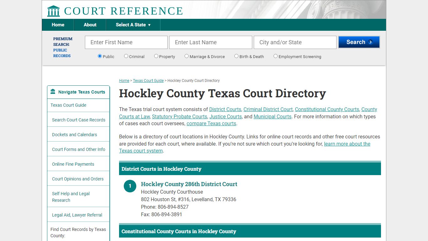 Hockley County Texas Court Directory | CourtReference.com